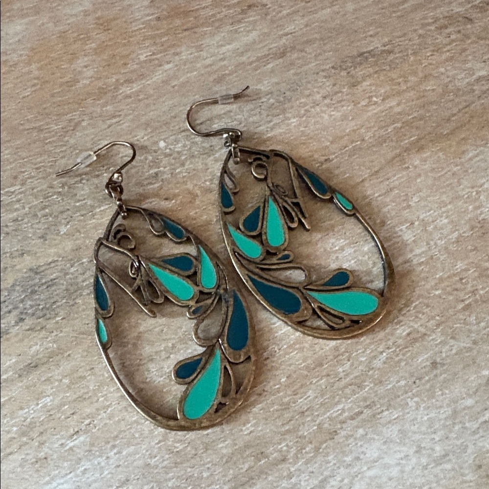 Lucky Brand Turquoise Teardrop Enamel Dangle Earrings - Picture 3 of 3